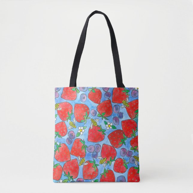 Strawberries Blueberries Honey Bees Market Tote Bag (Front)