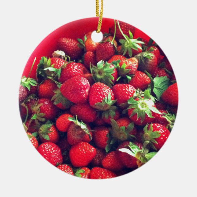 Strawberries Ceramic Ornament (Front)
