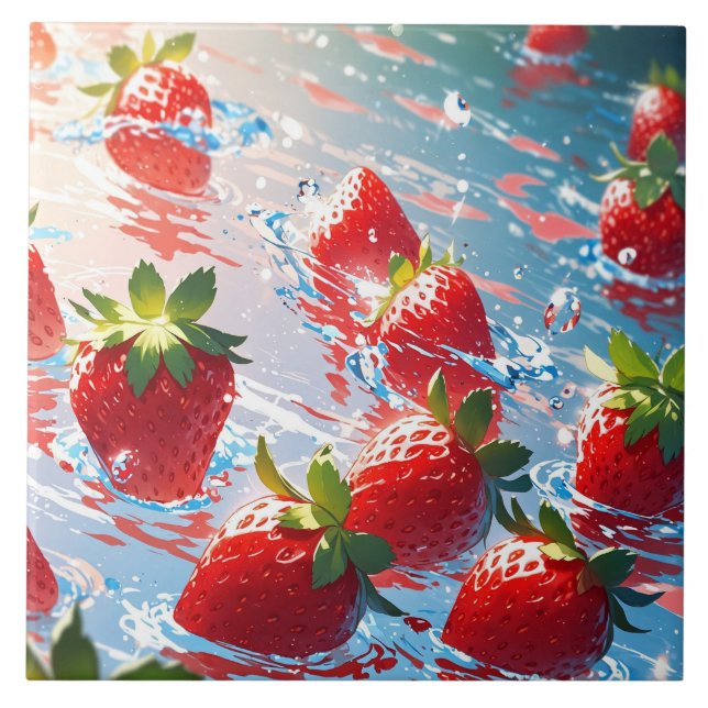 Strawberries Ceramic Tile (Front)