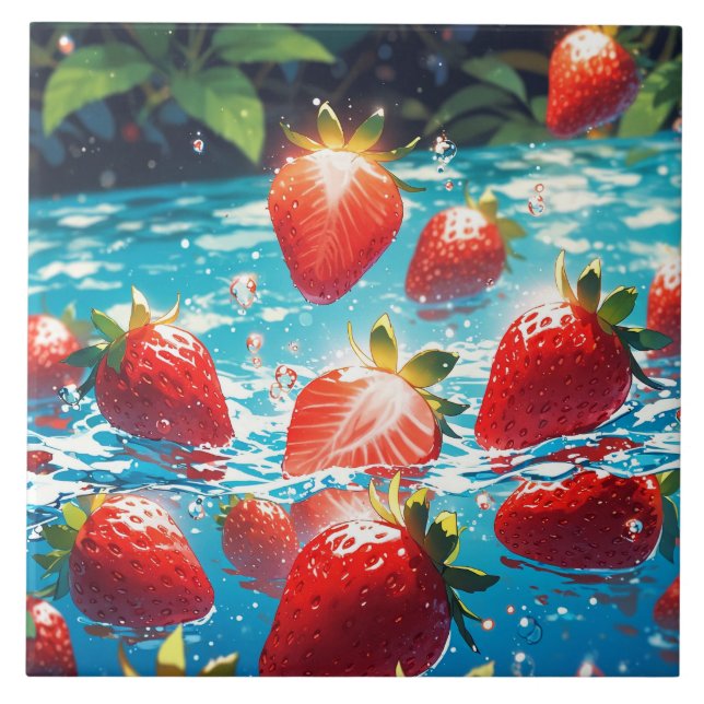 Strawberries Ceramic Tile (Front)