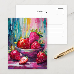 Strawberries Colorful Modern Abstract Painting Postcard