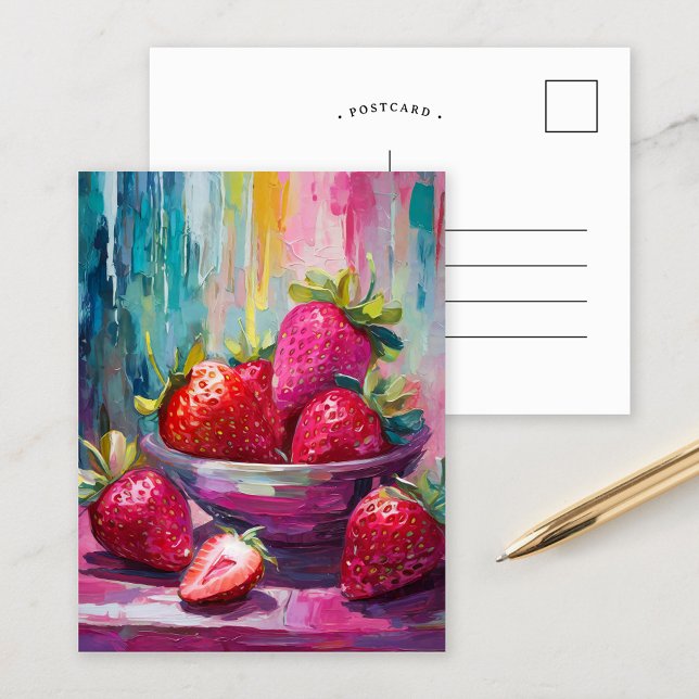 Strawberries Colorful Modern Abstract Painting Postcard (Creator Uploaded)