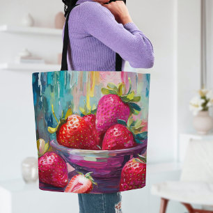 Strawberries Colorful Modern Abstract Painting Tote Bag