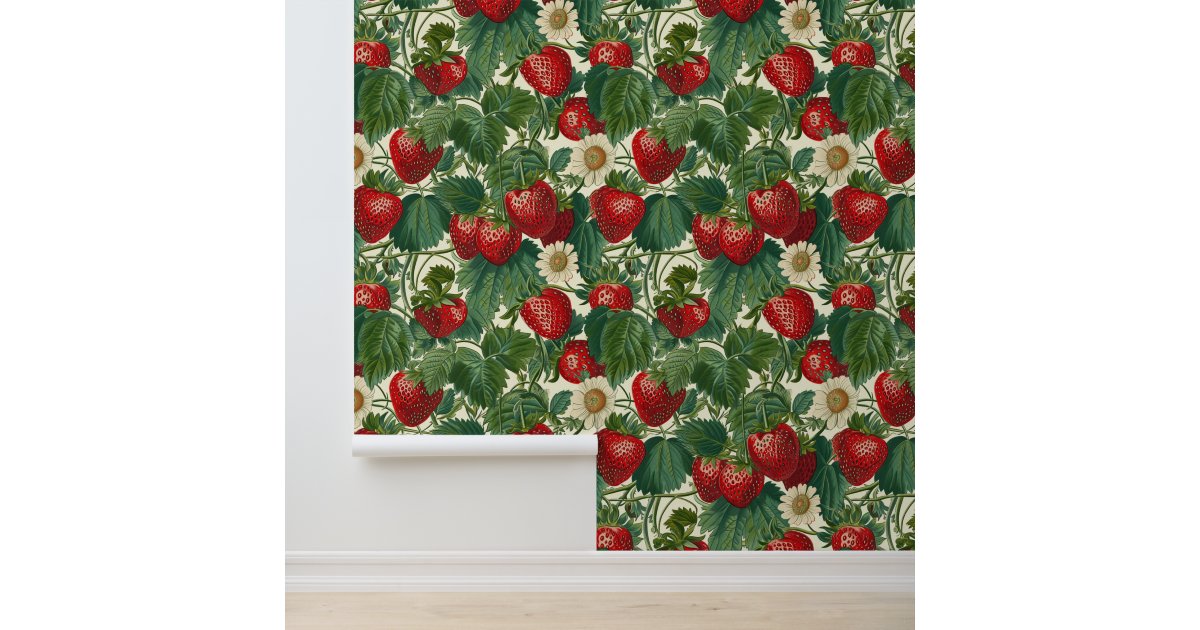 Strawberries Cottagecore Cottage Core Boho Wallpaper | Zazzle