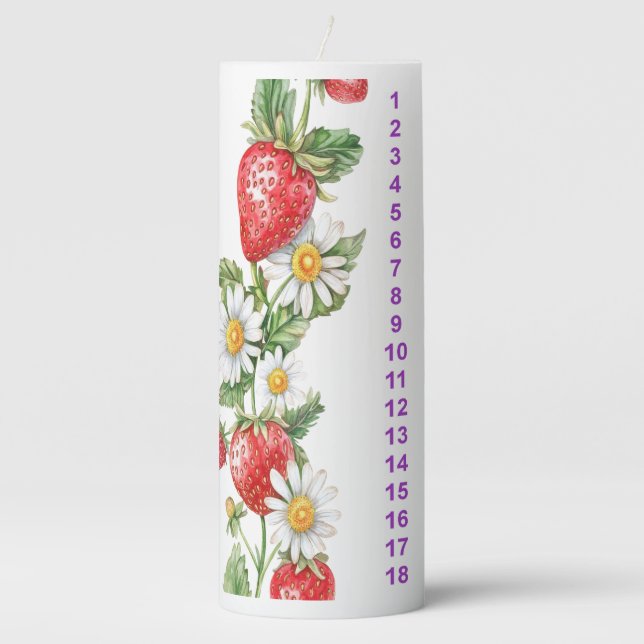 Strawberries Countdown Birthday Pillar Candle (Front)