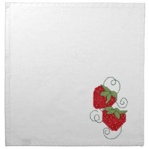Strawberries Cross Stitch Image on Cloth Napkin