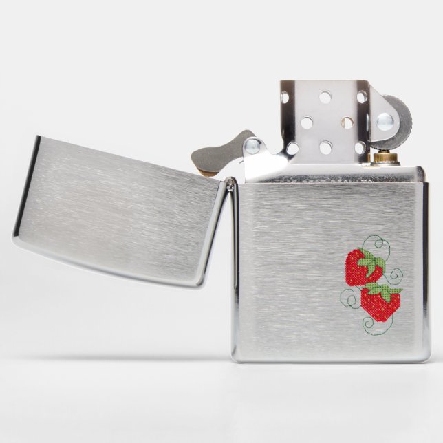 Strawberries Cross Stitch Image on Zippo Lighter (Opened)