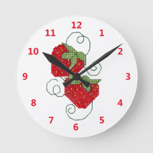 Strawberries Cross Stitch Round Clock