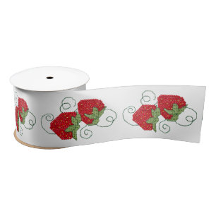 Strawberries Cross Stitch Satin Ribbon