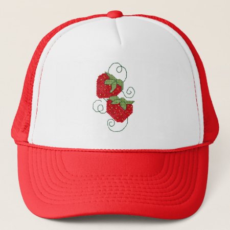 Strawberries Cross Stitch Trucker Hat