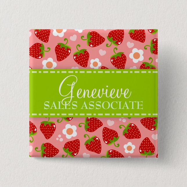 Strawberries Custom Name Badge Pinback Button (Front)