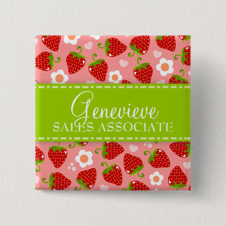 Strawberries Custom Name Badge Pinback Button