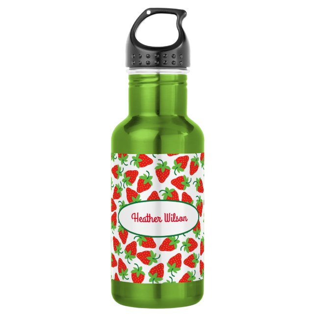 Strawberries Cute Kids Water Bottle with Name (Front)