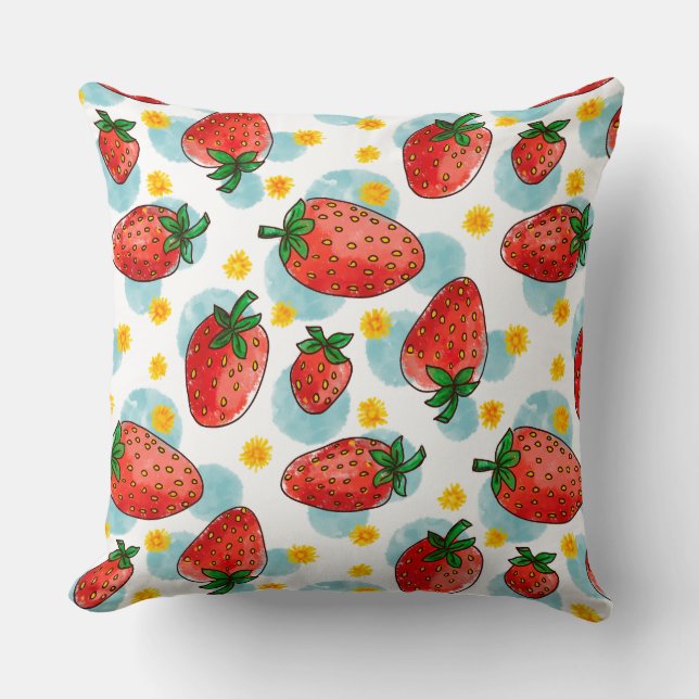 Strawberries & Daisies Throw Pillow (Front)