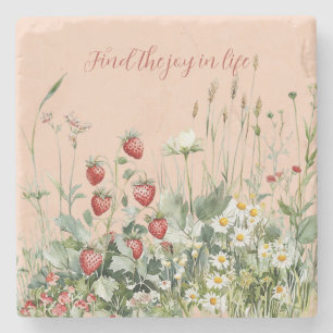 Strawberries Daisy Flowers Stone Coaster