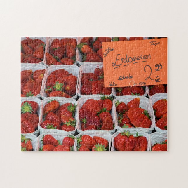 Strawberries - Erdbeeren - German Market - 11x14 Jigsaw Puzzle (Horizontal)