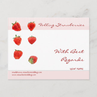 Strawberries Falling pink stripes Regards Postcard