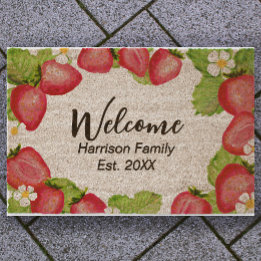 Strawberries Family Name Established Welcome Coir Fiber Doormat