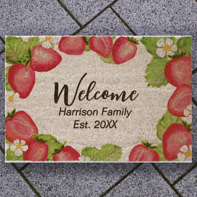 Strawberries Family Name Established Welcome Coir Fiber Doormat (Creator Uploaded)
