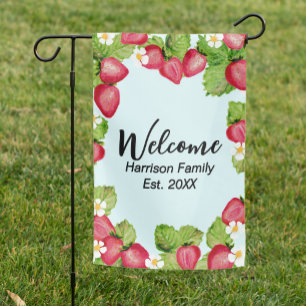 Strawberries Family Name Established Welcome  Garden Flag