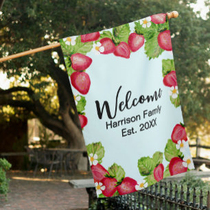 Strawberries Family Name Established Welcome  House Flag