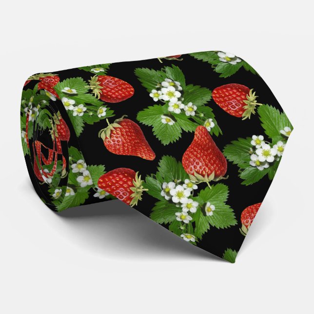 Strawberries Farm Fresh Black Neck Tie (Rolled)