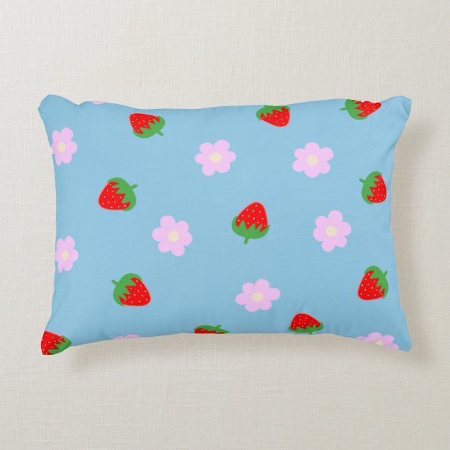 Strawberries & Flowers Accent Pillow (Front)