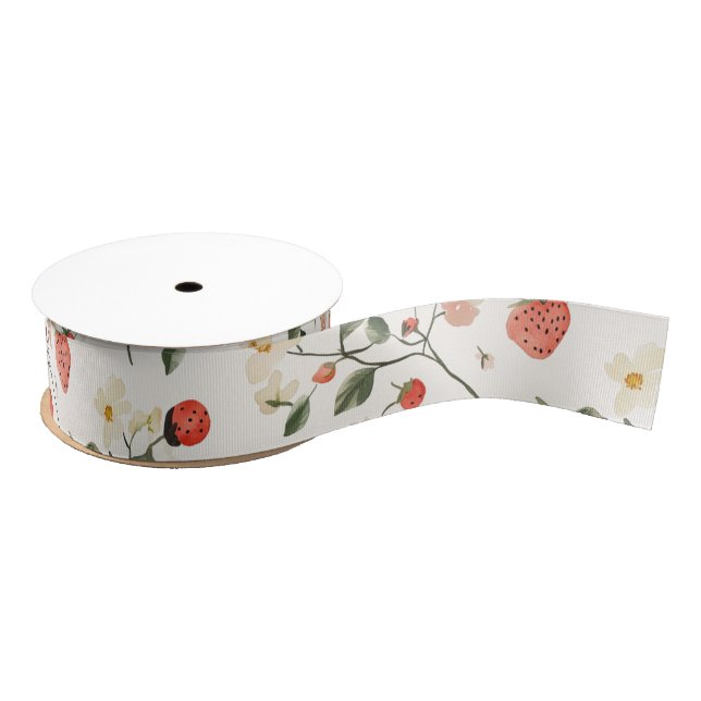 Strawberries Flowers Birthday Grosgrain Ribbon (Spool)