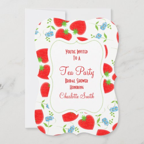 Strawberries Flowers Editable Tea Party Invite