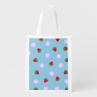 Strawberries & Flowers Grocery Bag