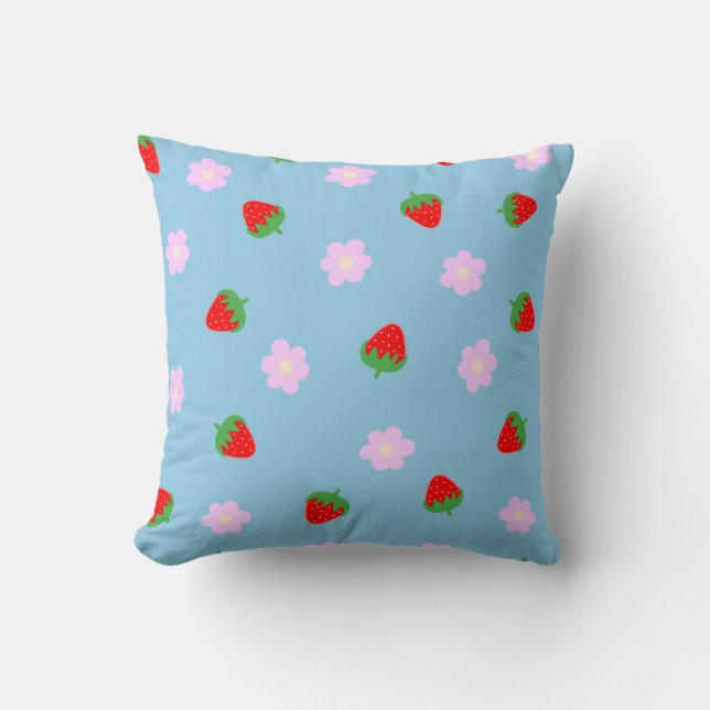 Strawberries & Flowers Throw Pillow (Front)