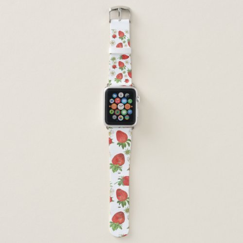 Strawberries Flowers Watercolor Seamless Art Apple Watch Band