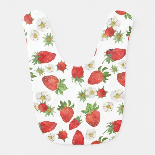 Strawberries Flowers Watercolor Seamless Art Baby Bib