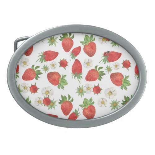 Strawberries Flowers Watercolor Seamless Art Belt Buckle
