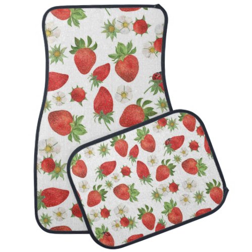 Strawberries Flowers Watercolor Seamless Art Car Floor Mat
