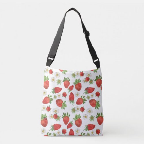 Strawberries Flowers Watercolor Seamless Art Crossbody Bag