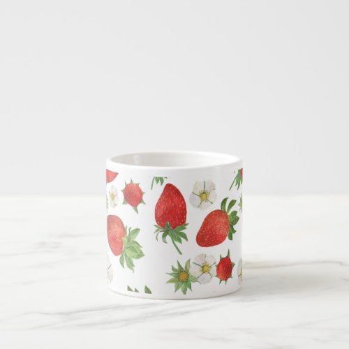Strawberries Flowers Watercolor Seamless Art Espresso Cup