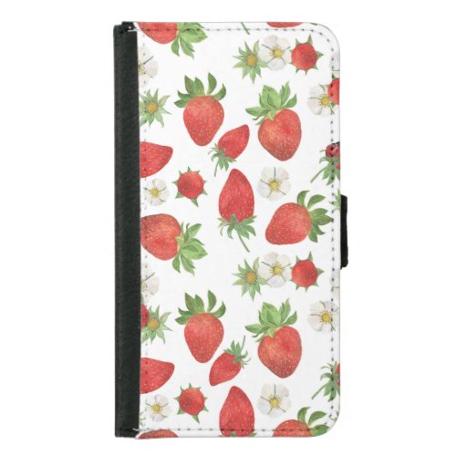 Strawberries Flowers Watercolor Seamless Art Samsung Galaxy S5 Wallet Case