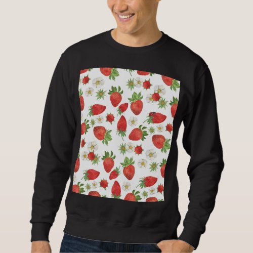 Strawberries Flowers Watercolor Seamless Art Sweatshirt