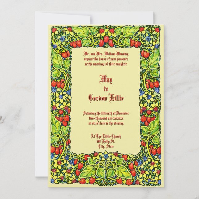Strawberries Fruit & Floral Border Wedding Invitation (Front)