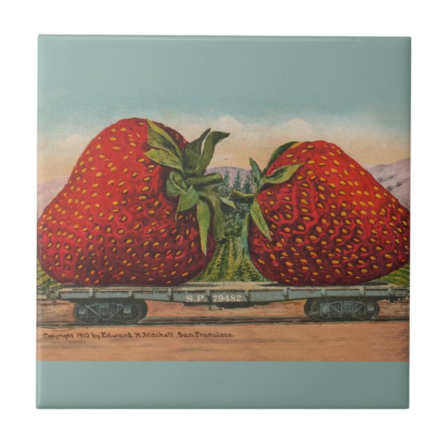 Strawberries Giant Antique Fruit Fun Ceramic Tile (Front)