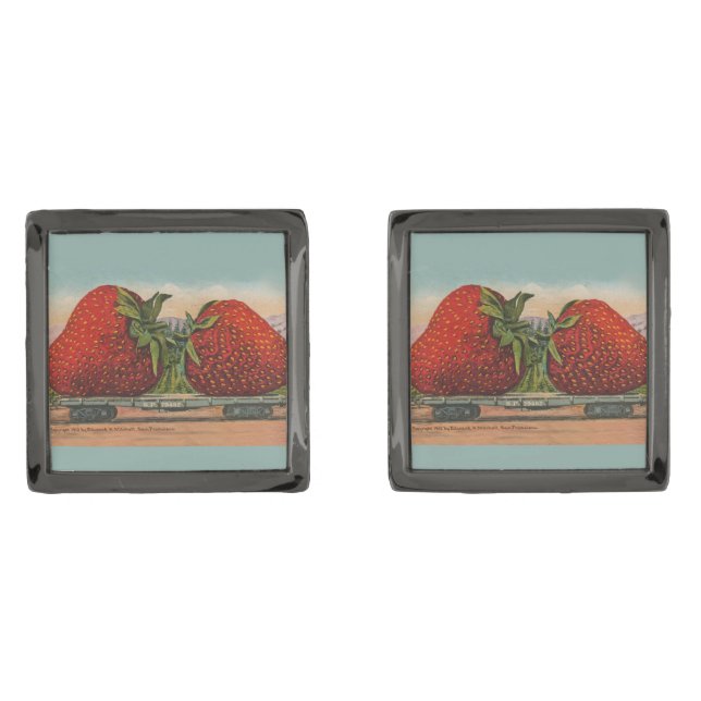 Strawberries Giant Antique Fruit Fun Cufflinks (Front)