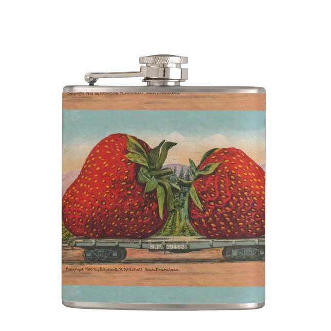 Strawberries Giant Antique Fruit Fun Flask (Front)