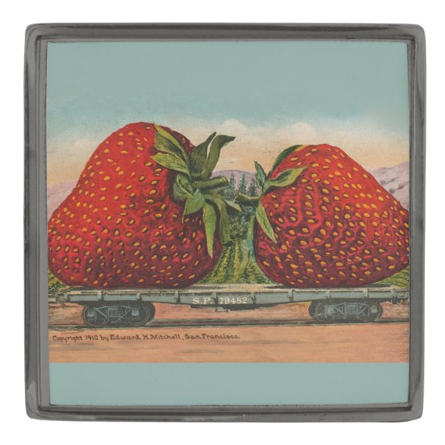 Strawberries Giant Antique Fruit Fun Gunmetal Finish Lapel Pin (Front)