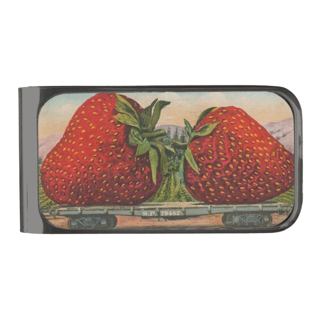 Strawberries Giant Antique Fruit Fun Gunmetal Finish Money Clip (Front)