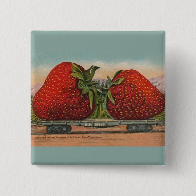 Strawberries Giant Antique Fruit Fun Pinback Button (Front)