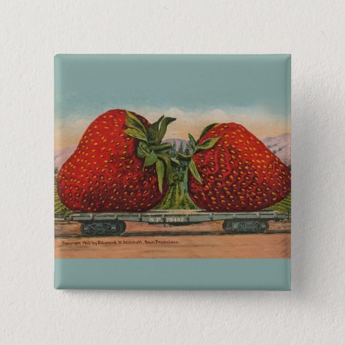 Strawberries Giant Antique Fruit Fun Pinback Button