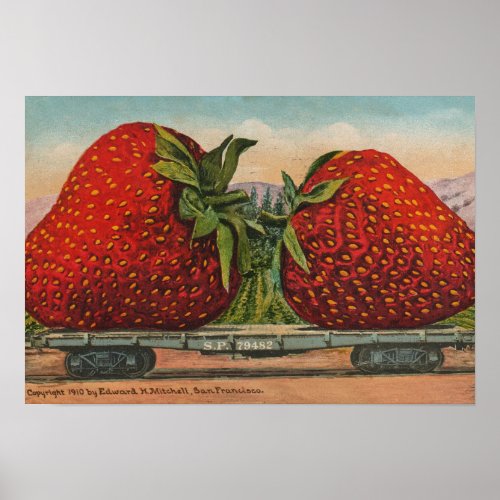 Strawberries Giant Antique Fruit Fun Poster