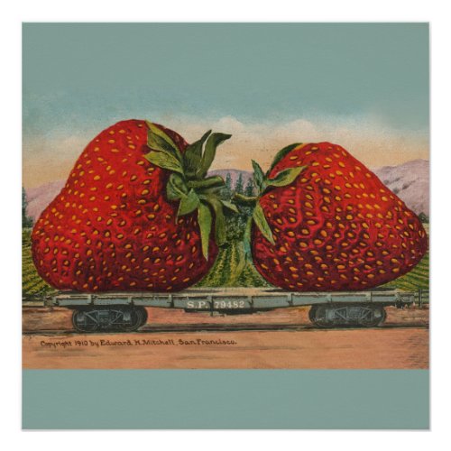 Strawberries Giant Antique Fruit Fun Poster