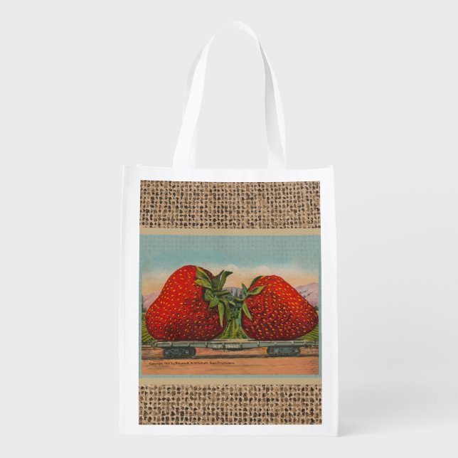 Strawberries Giant Antique Fruit Fun Reusable Grocery Bag (Back)